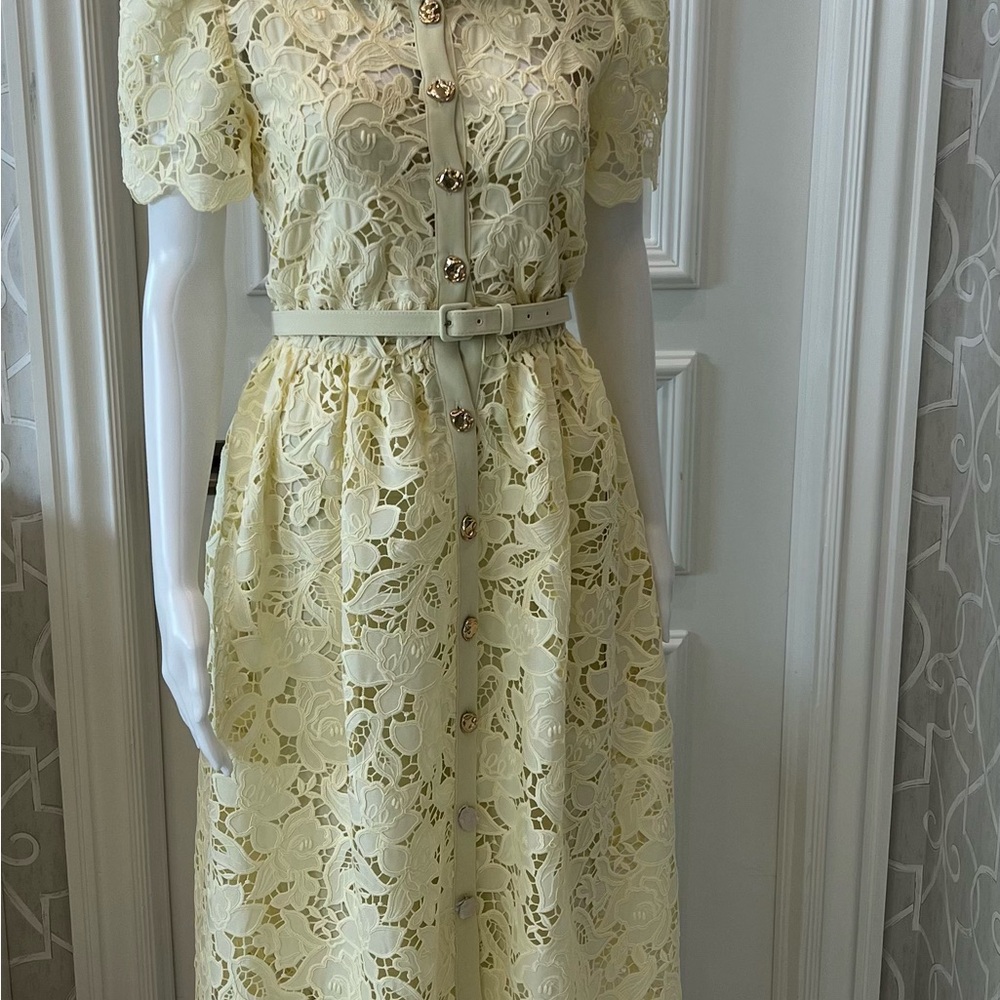 Self-Portrait Yellow Lace Midi Dress size 8 - Picture 10 of 16